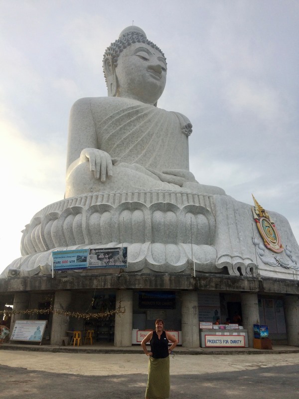 my picture beside white big statue of buddha - phuket vs krabi