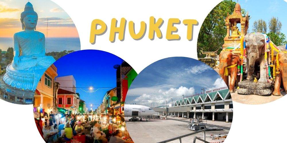 phuker attraction, elephant ride, airport, buddha and street market