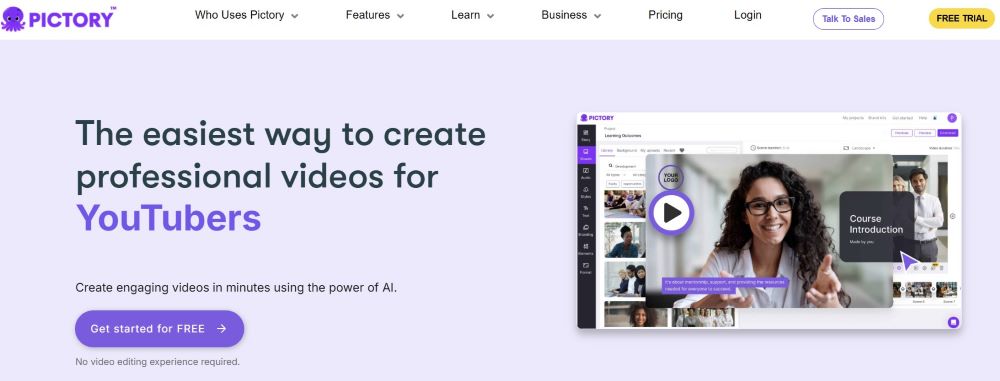 screenshot of pictory homepage