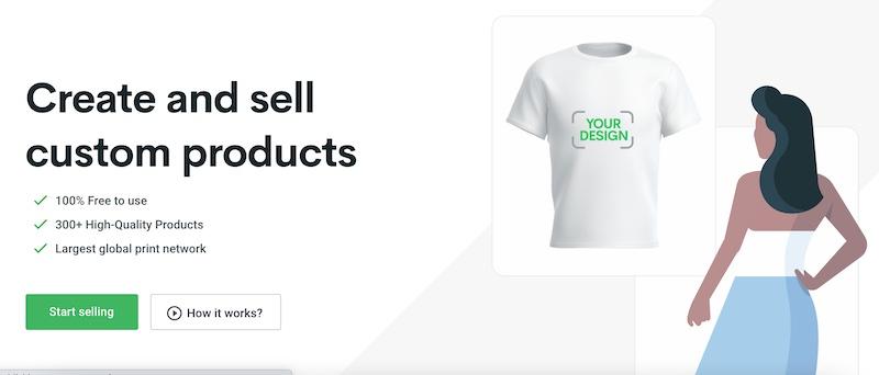 Screenshot of print on demand store