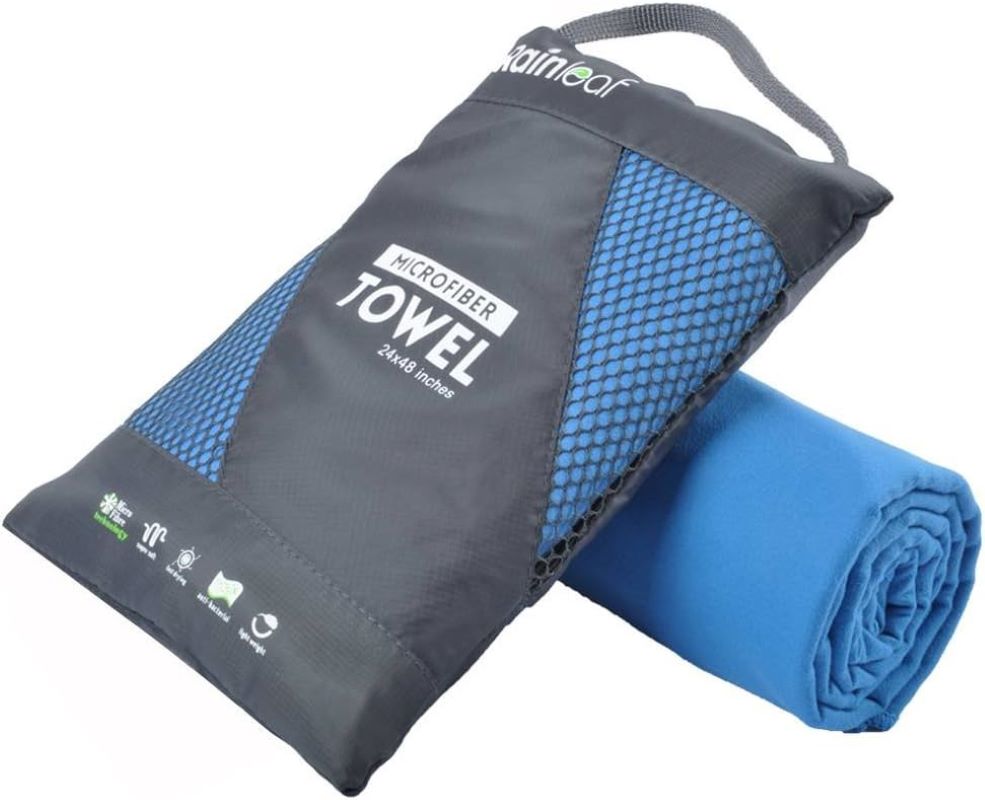 blue Rainleaf Microfiber Towel with black bag