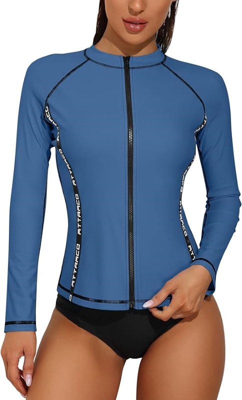 Rash Guard for Women Long Sleeve Swimsuits Zipper Front Printed Swim