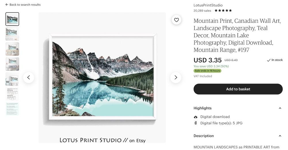 Screenshot of selling art on etsy