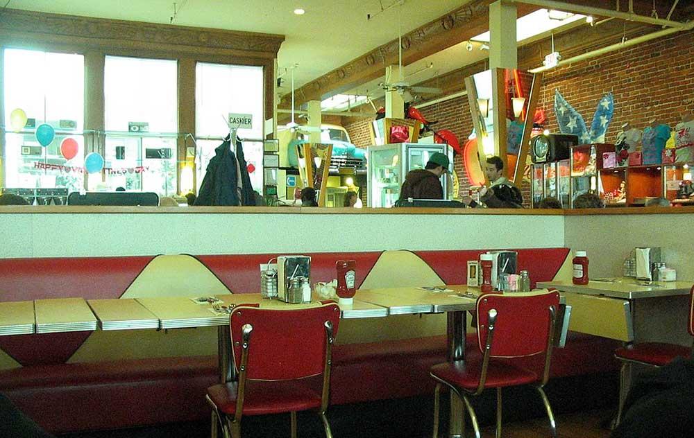 an image of the dining area of lori's diner in san francisco
