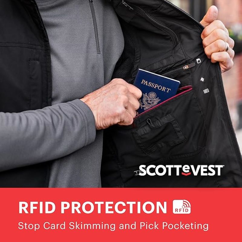man putting passport inside of his vest 