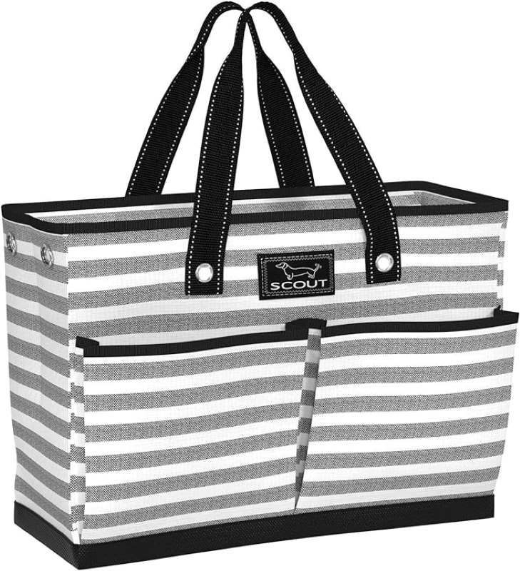 black and white stripe beach bag