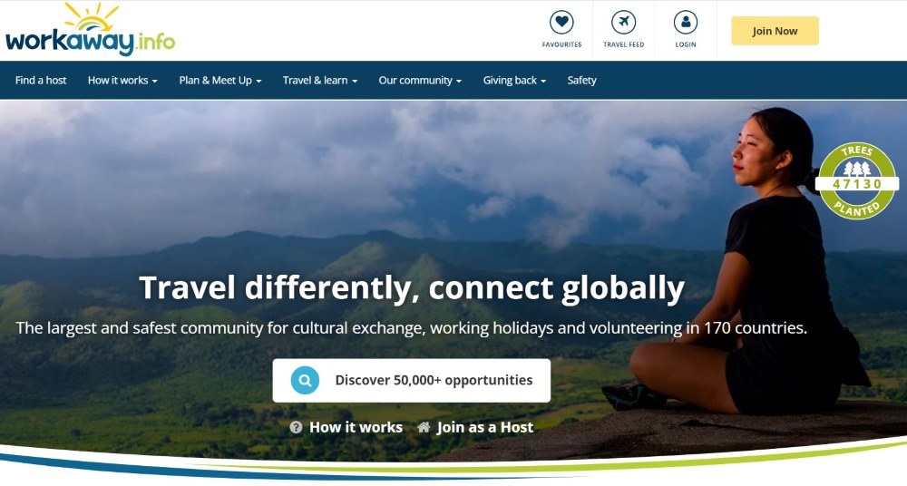screenshot of workaway landing page