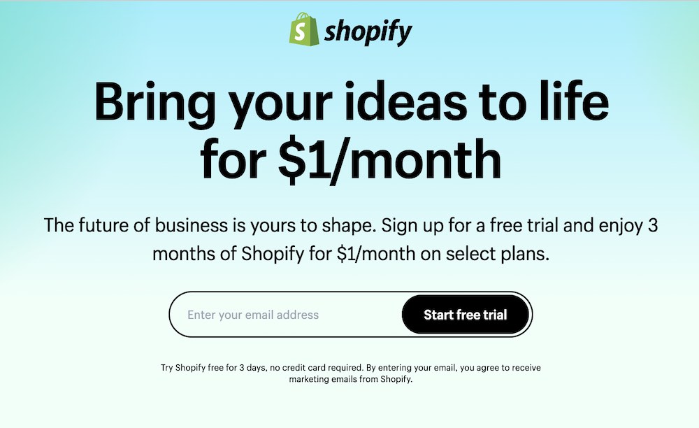 Screenshot of Shopify website