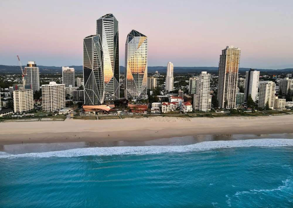 cityview with high rise buildings in front of the ocean
