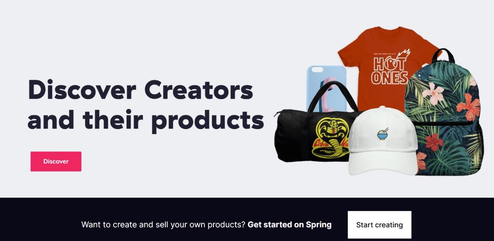 screenshot of teespring homepage