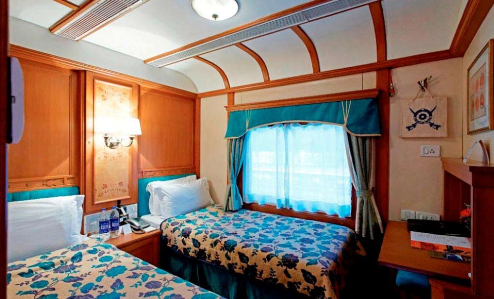 two single beds inside the train