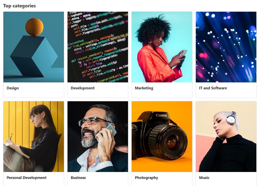 Screenshot of Udemy online courses 