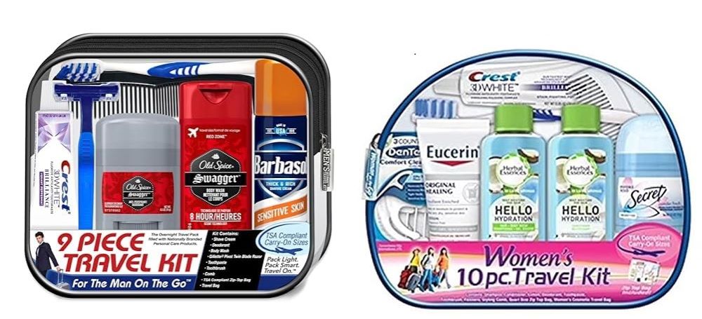Travel-sized toiletries for men and women 