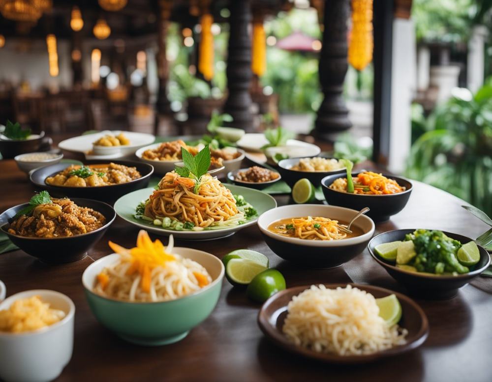 different dish in different plate on top of a wooden tables
