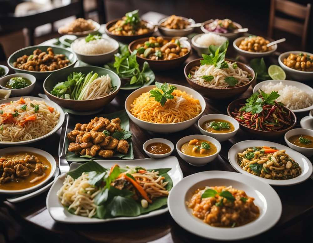 different dish in different plate on top of a tables
