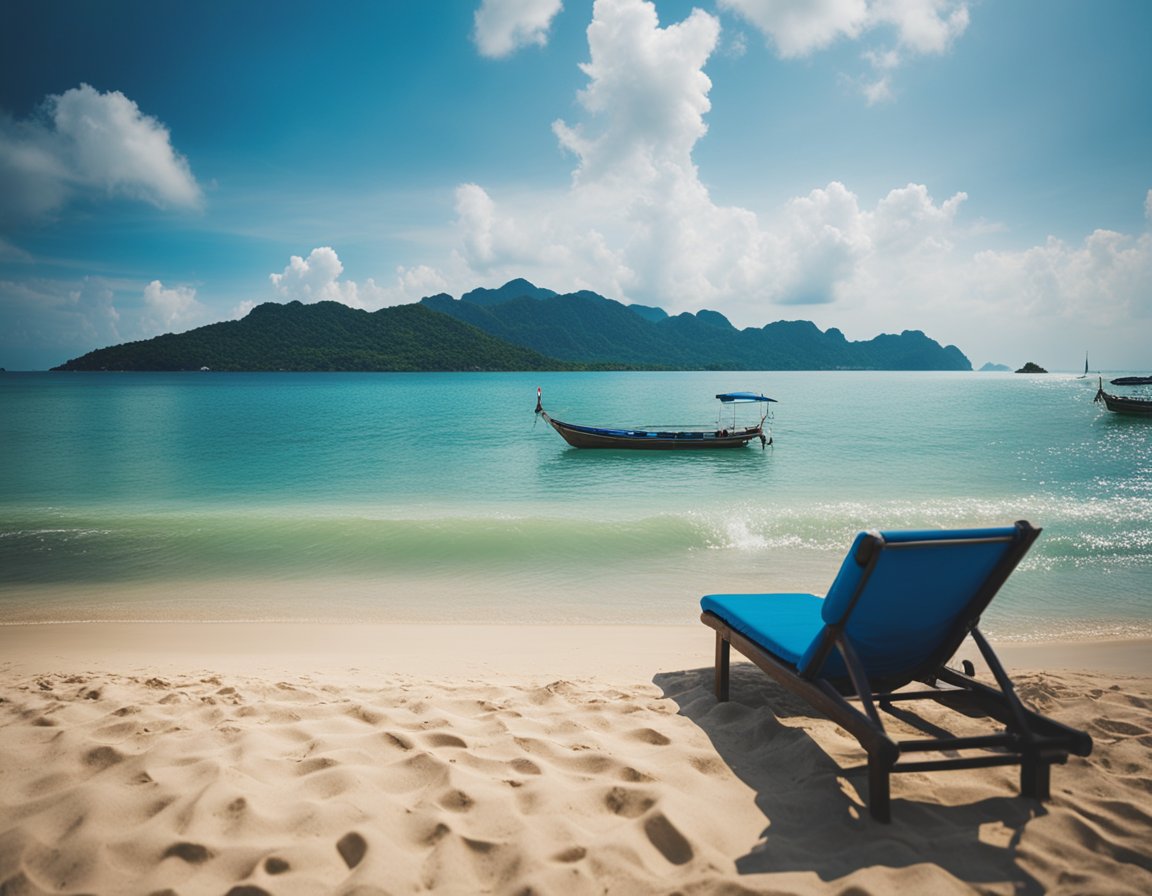 boat in the beach with beach chair in the seaside