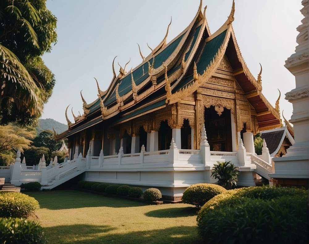 green roof golden white temple - chiang mai temples