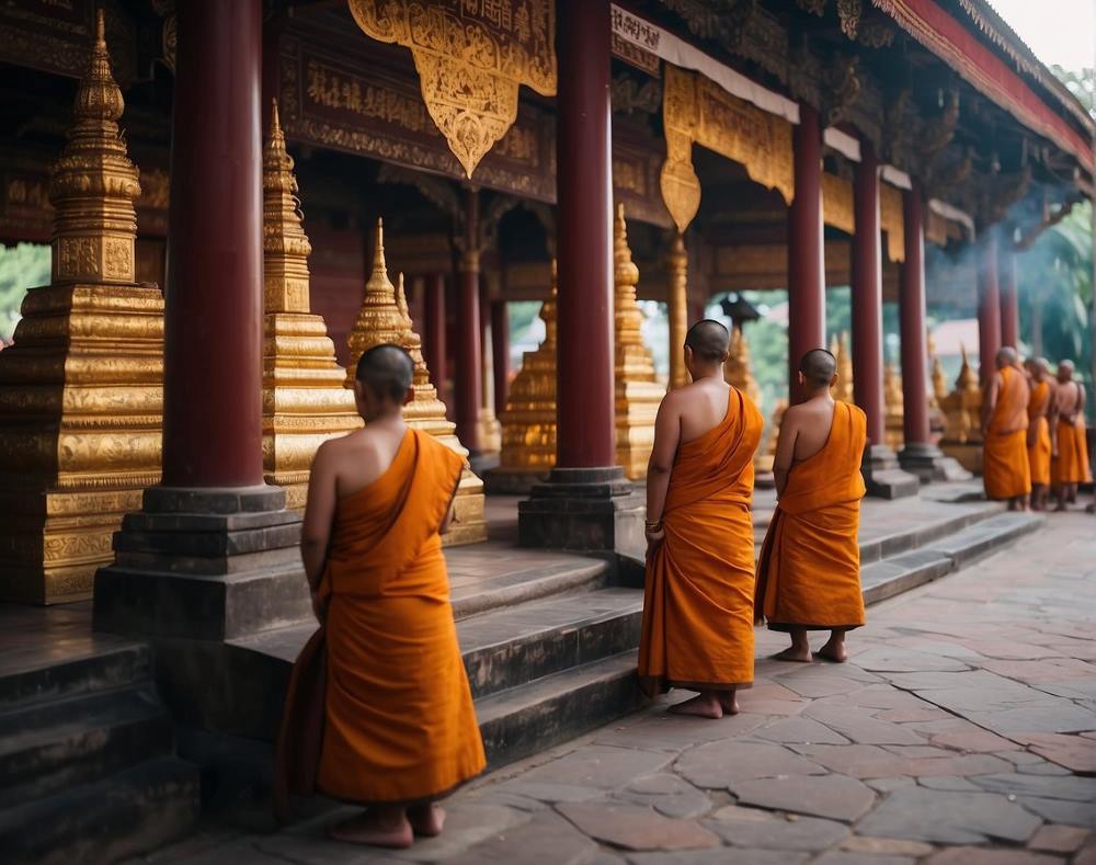 monk in front of a temple