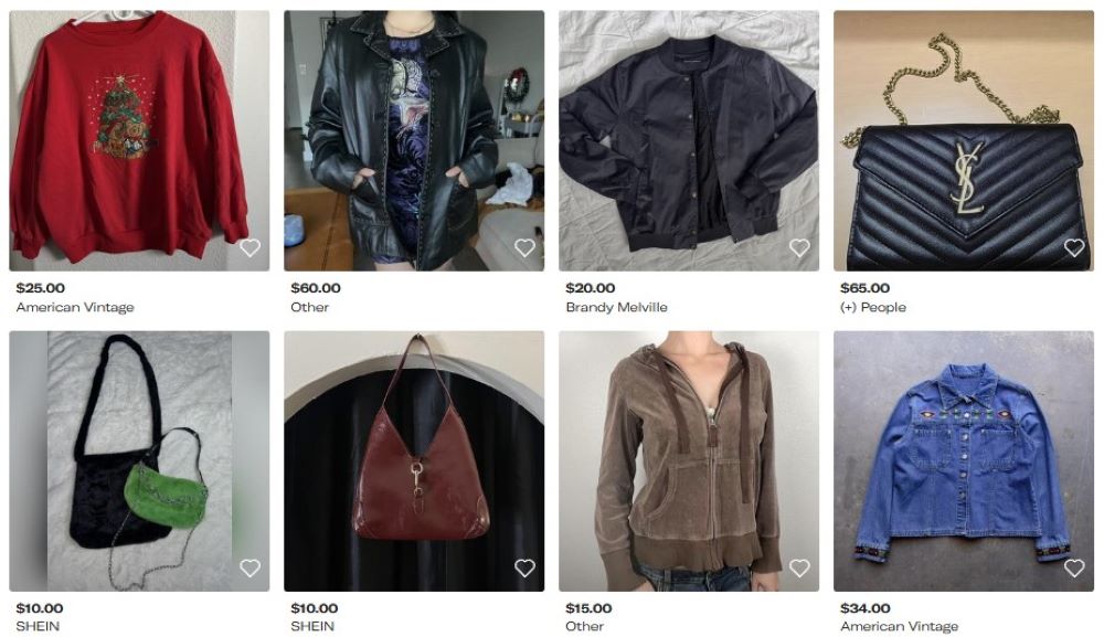 screenshot of items available at Depop