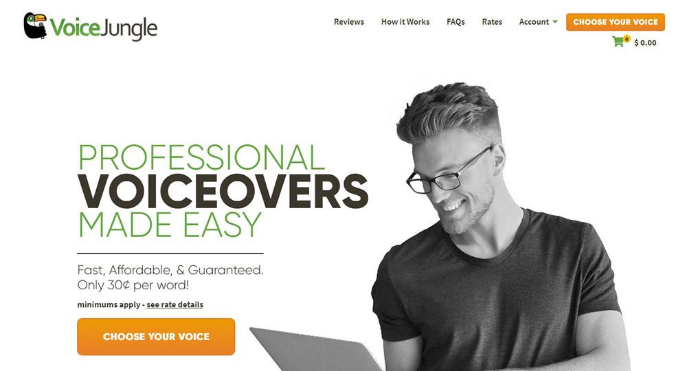 Screenshot of voice jungle homepage