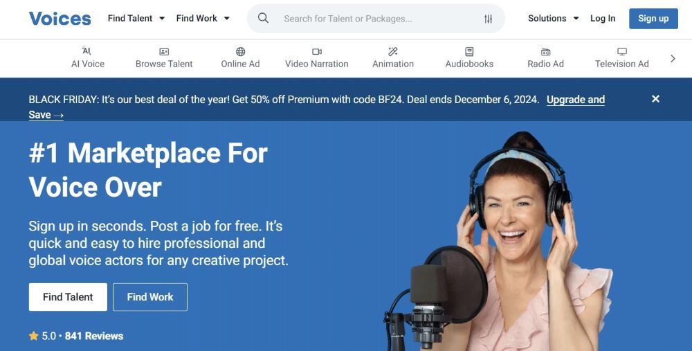 screenshot of Voices homepage