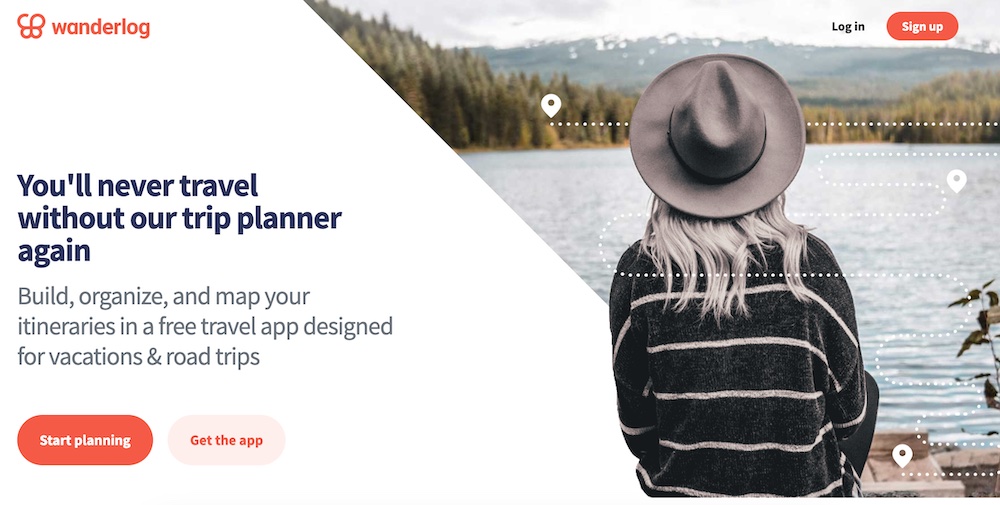 screenshot of wanderlog landing page- travel budget apps