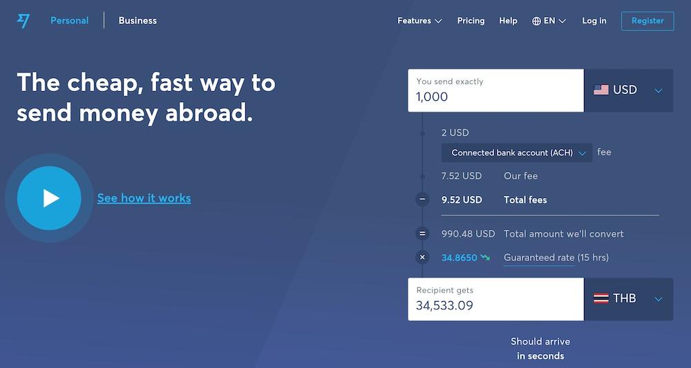screenshot of wise Landing Page