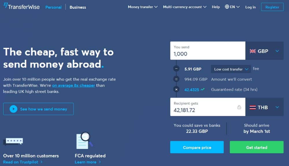 TransferWise - Sending money from abroad for digital nomads Main landing page
