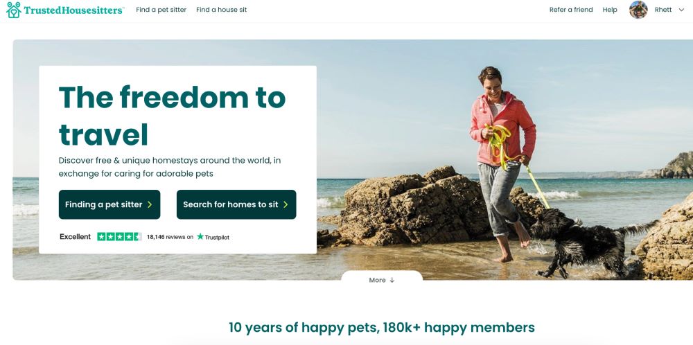 screenshot of trustedhousesitters homepage