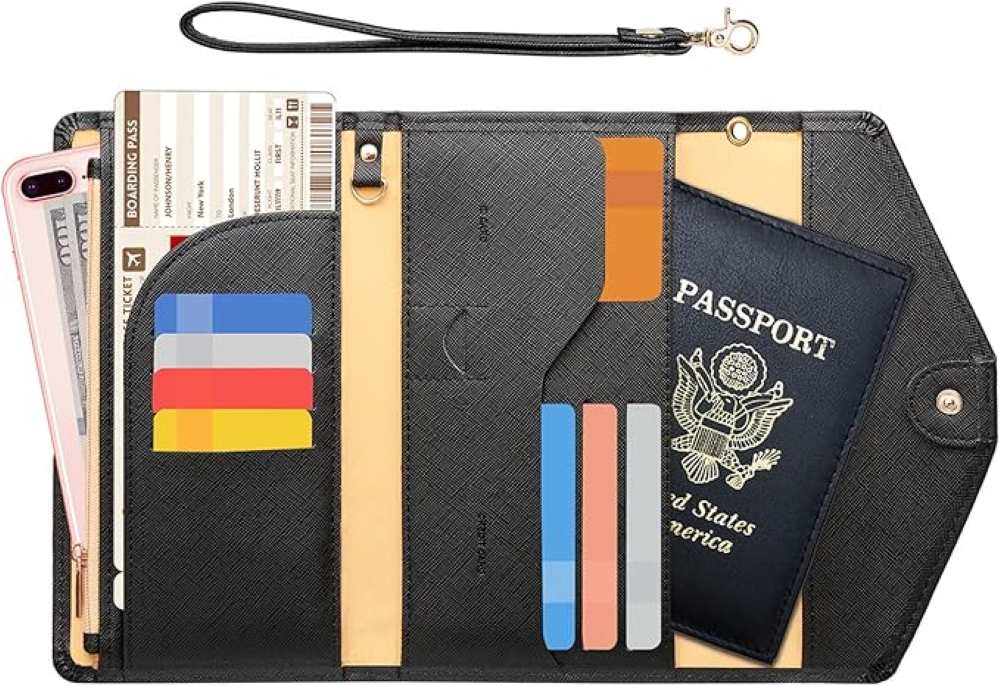 black leather Zoppen Multi-purpose RFID Blocking Travel Wallet