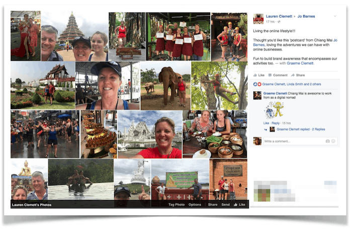Screenshot of a sweet message with travel images of someone that my content has in some way helped someone to completely change their life!